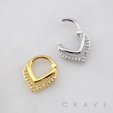 V-SHAPE TEARDROP DOUBLE HOOP MULTI CZ 316L SURGICAL STEEL SEPTUM HINGED SEGMENT RING